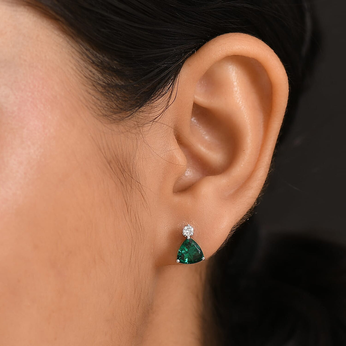 Appraised &amp; Certified LUXURIANT 10K White Gold AAA Lab Grown Emerald, Lab Grown Diamond GH, SI Solitaire Stud Push Post Earring, 2.12 Ct. 8114732 3