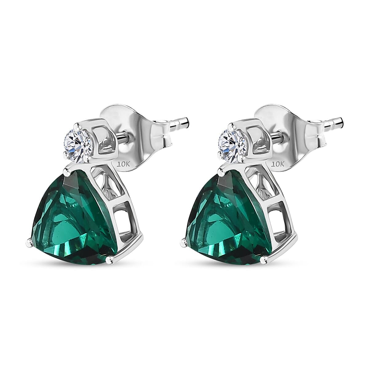 Appraised &amp; Certified LUXURIANT 10K White Gold AAA Lab Grown Emerald, Lab Grown Diamond GH, SI Solitaire Stud Push Post Earring, 2.12 Ct. 8114732 4
