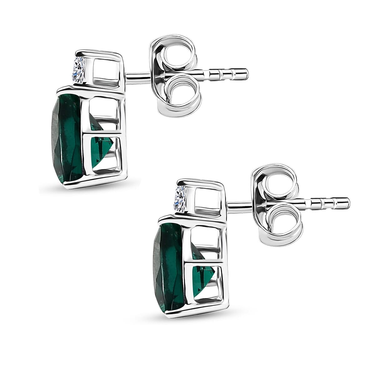 Appraised &amp; Certified LUXURIANT 10K White Gold AAA Lab Grown Emerald, Lab Grown Diamond GH, SI Solitaire Stud Push Post Earring, 2.12 Ct. 8114732 5
