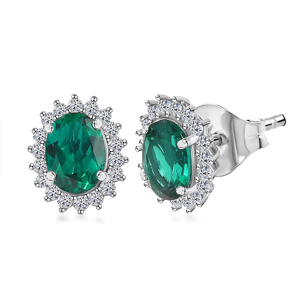 Appraised &amp; Certified LUXURIANT 10K White Gold AAA Lab Grown Emerald, Lab Grown Diamond GH, SI Solitaire Stud Push Post Earring, 2.11 Ct. 8114998 0