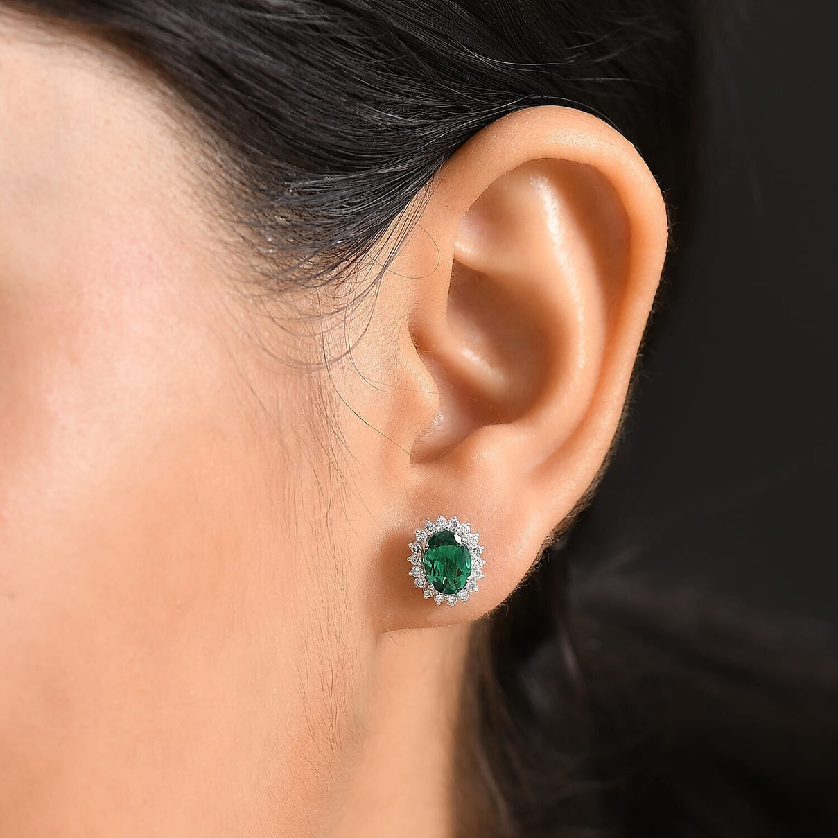 Appraised &amp; Certified LUXURIANT 10K White Gold AAA Lab Grown Emerald, Lab Grown Diamond GH, SI Solitaire Stud Push Post Earring, 2.11 Ct. 8114998 3