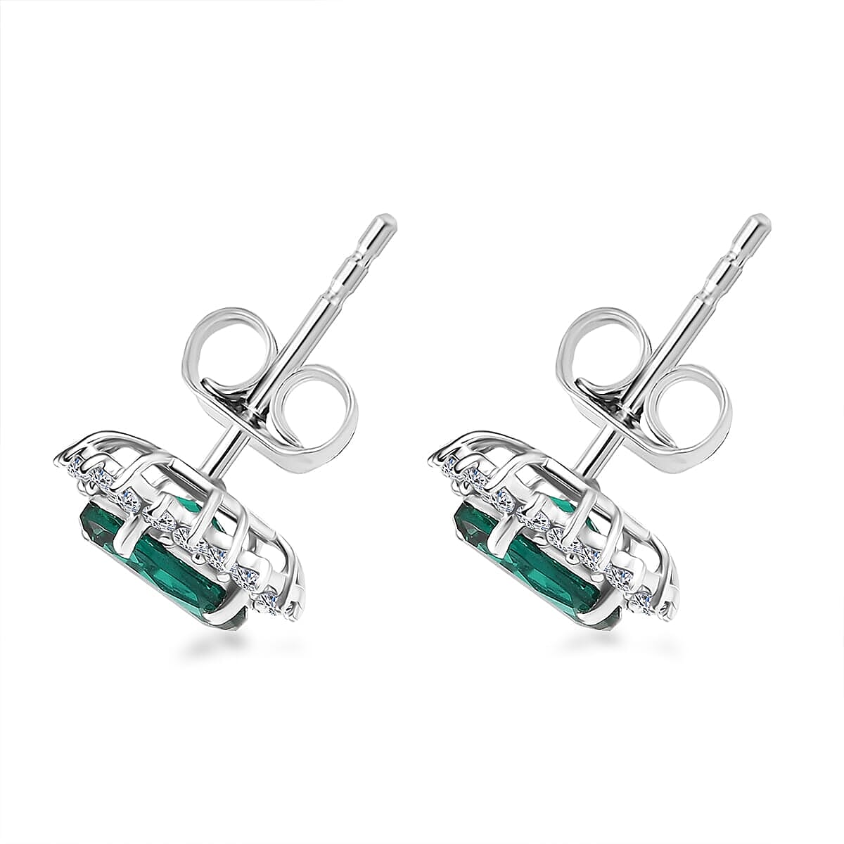 Appraised &amp; Certified LUXURIANT 10K White Gold AAA Lab Grown Emerald, Lab Grown Diamond GH, SI Solitaire Stud Push Post Earring, 2.11 Ct. 8114998 4