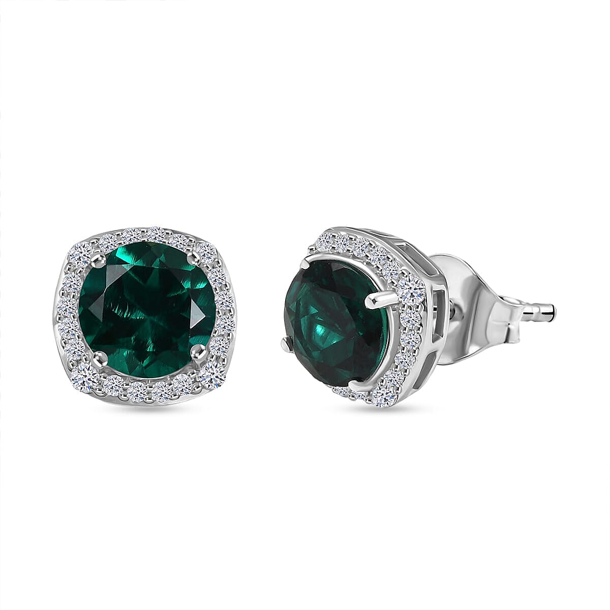 Appraised &amp; Certified LUXURIANT 10K White Gold AAA Lab Grown Emerald, Lab Grown Diamond GH, SI Solitaire Stud Push Post Earring, 2.57 Ct. 8115000 0