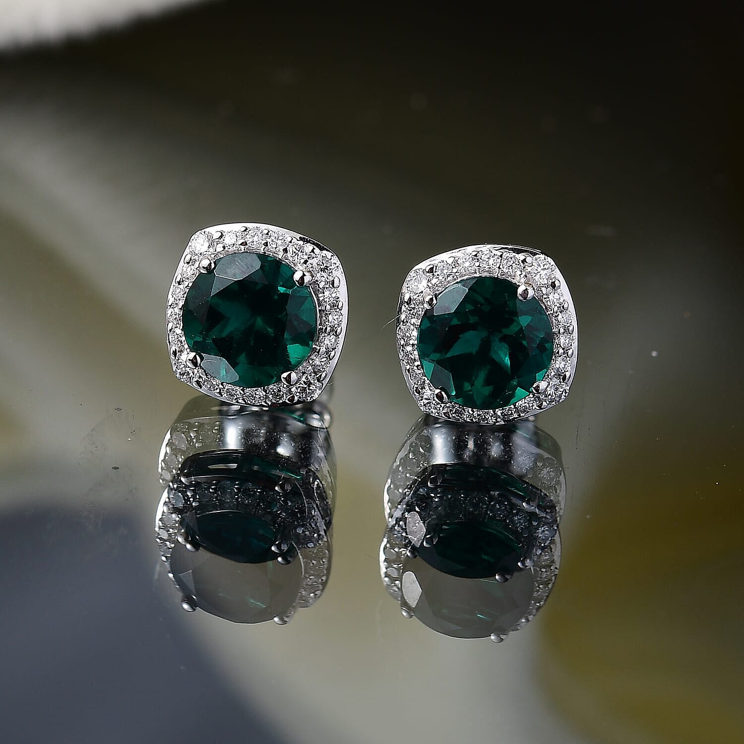 Appraised &amp; Certified LUXURIANT 10K White Gold AAA Lab Grown Emerald, Lab Grown Diamond GH, SI Solitaire Stud Push Post Earring, 2.57 Ct. 8115000 2