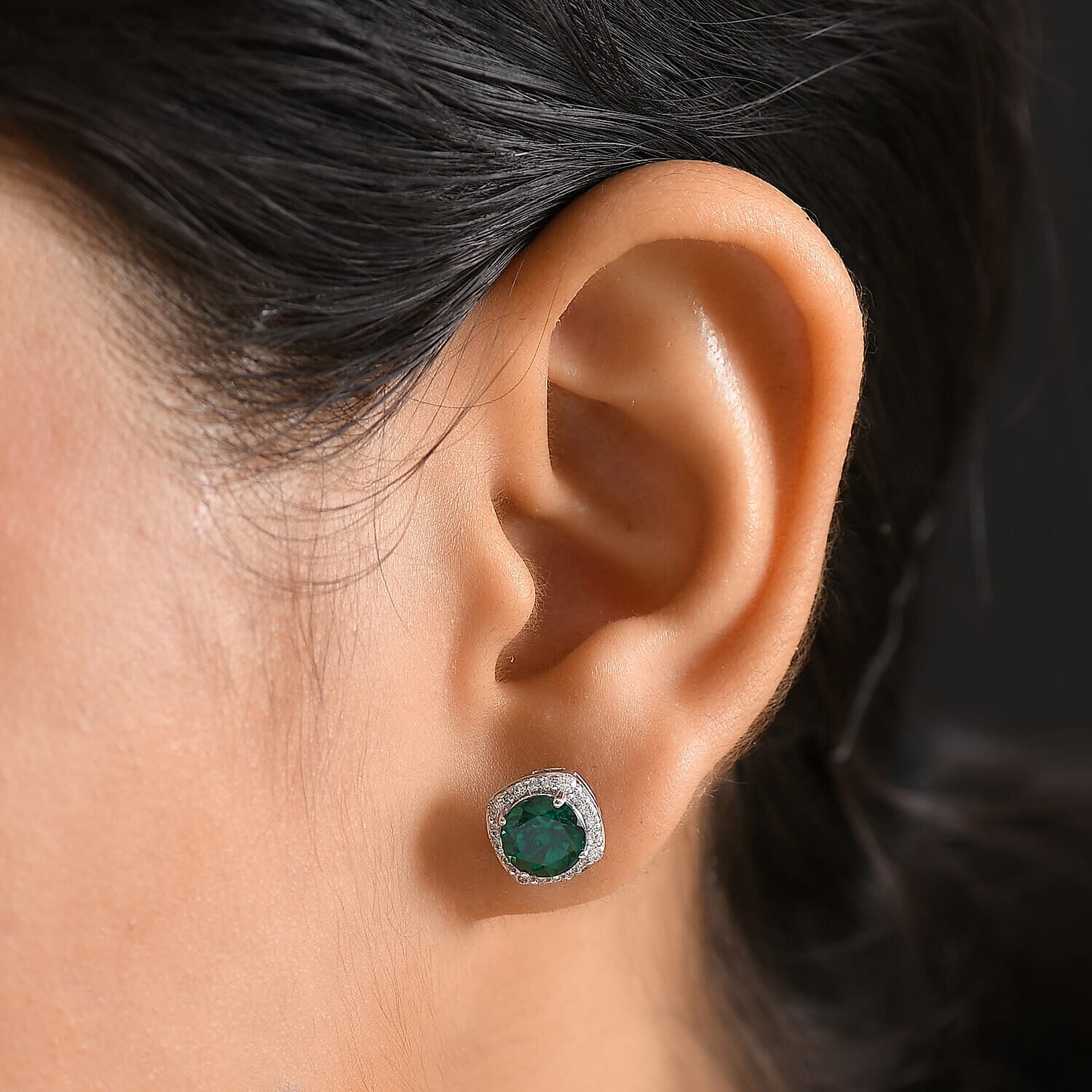 Appraised &amp; Certified LUXURIANT 10K White Gold AAA Lab Grown Emerald, Lab Grown Diamond GH, SI Solitaire Stud Push Post Earring, 2.57 Ct. 8115000 3