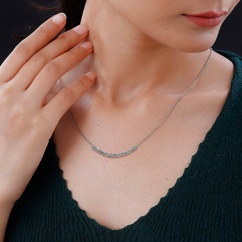 9K White Gold Diamond (I1-I2-G-H) Necklace (Size - 16-18) 1.00 Ct