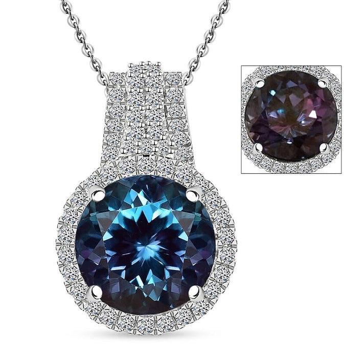 Certified &amp; Appraised  LUXURIANT Lab Grown Alexandrite, Lab Grown Diamond Pendant in 9K White Gold with Chain (18 Inches) 5.35 Ct. (VS-E-F) 4406725 1