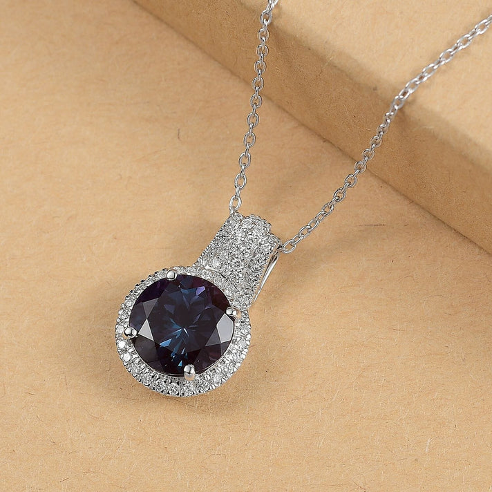 Certified &amp; Appraised  LUXURIANT Lab Grown Alexandrite, Lab Grown Diamond Pendant in 9K White Gold with Chain (18 Inches) 5.35 Ct. (VS-E-F) 4406725 2