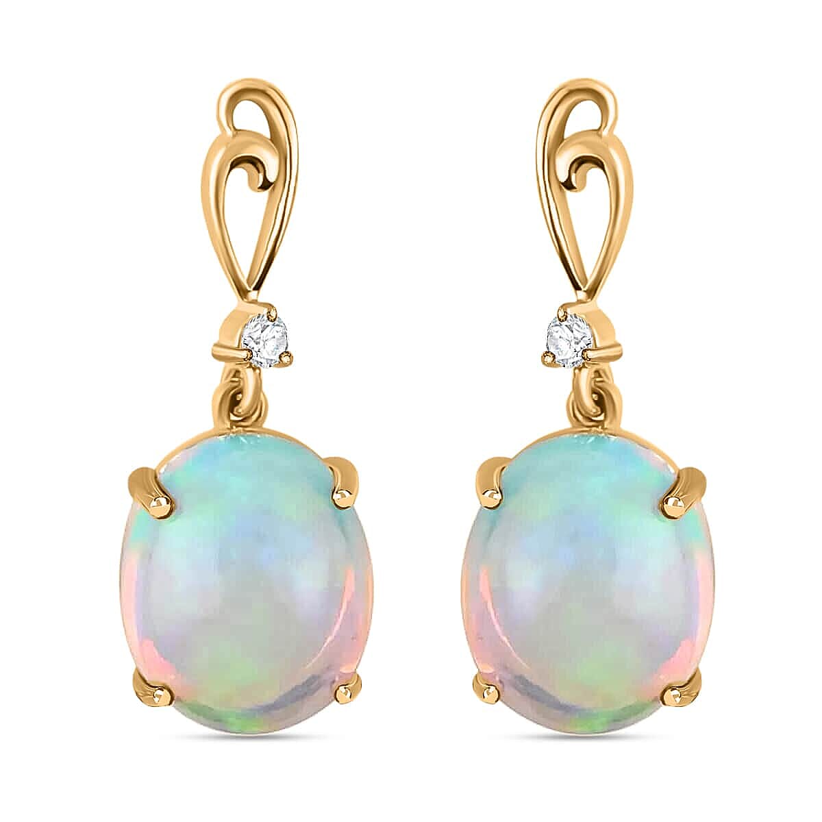 10K Yellow Gold AAA Ethiopian Opal, White Diamond I2 Drop Earrings 5.01 ct 3882801 0