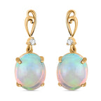 LUXURO 9K Yellow Gold AGI Certified AAA Ethiopian Opal & White Diamond Earring with Push Back 5.01 Ct.
