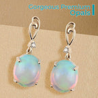 LUXURO 9K Yellow Gold AGI Certified AAA Ethiopian Opal & White Diamond Earring with Push Back 5.01 Ct.