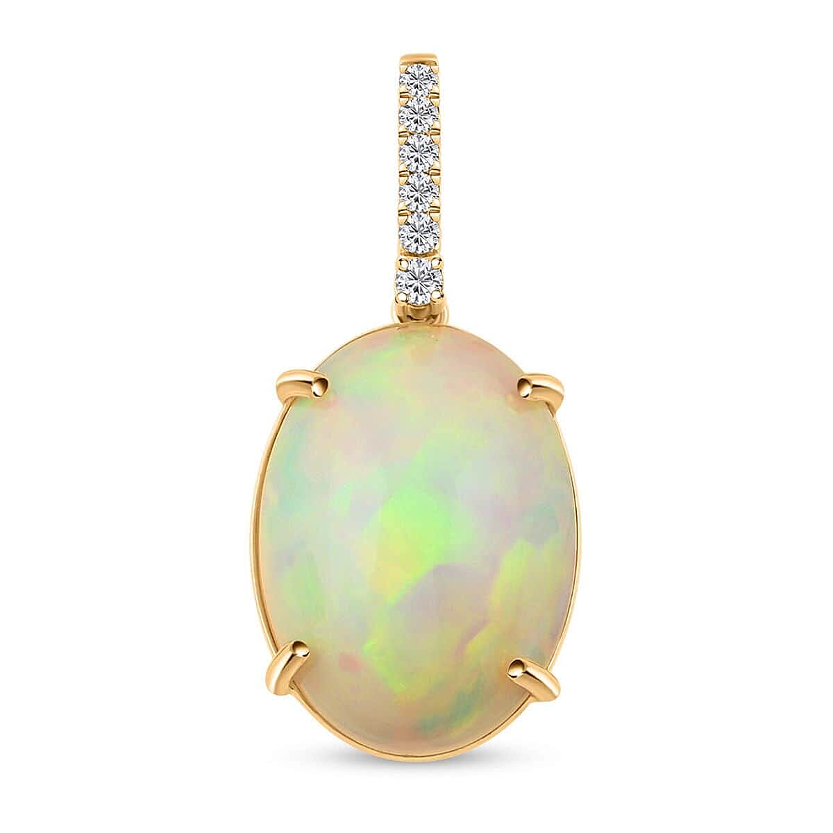 Appraised and Certified 6.96 Ct. Ethiopian Welo Opal, Diamond Solitaire Pendant in 10K Yellow Gold 7682525 0