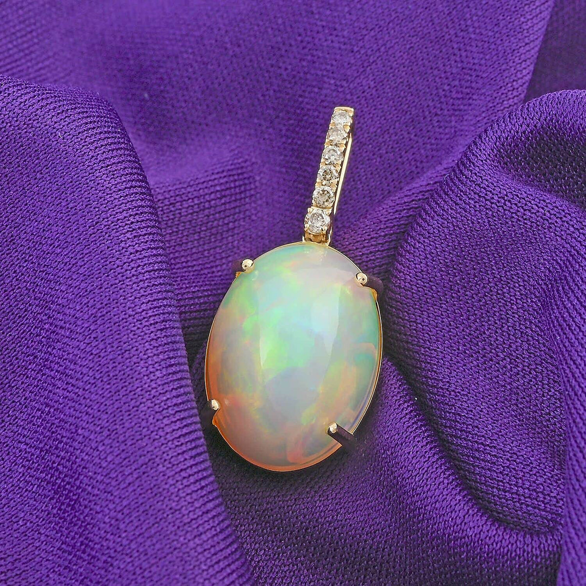 Appraised and Certified 6.96 Ct. Ethiopian Welo Opal, Diamond Solitaire Pendant in 10K Yellow Gold 7682525 1