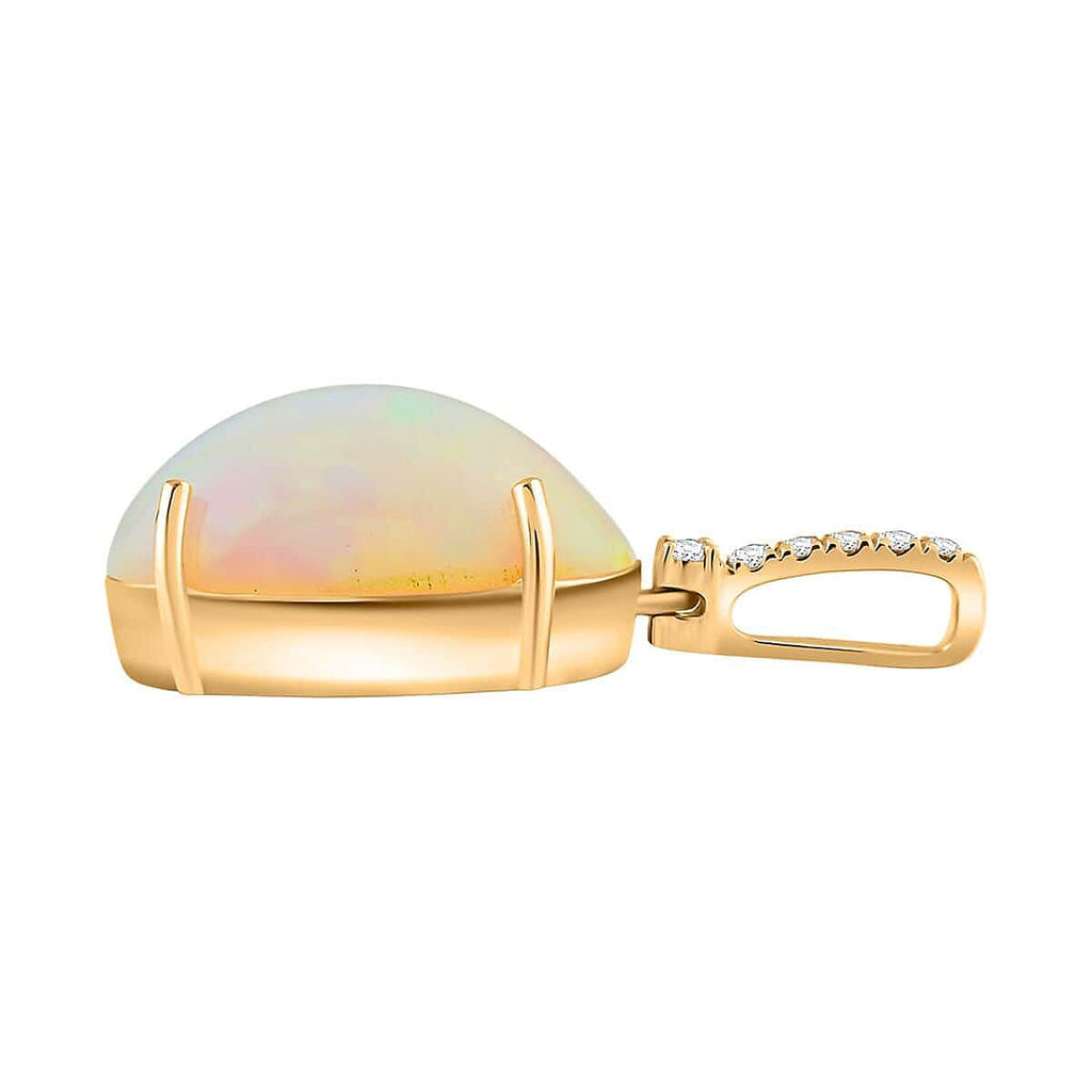 10K Yellow Gold  AAA   Ethiopian Opal ,  White Diamond  I2 Pendant 6.96 ct,  Gold Wt. 2.57 Gms  6.960  Ct.