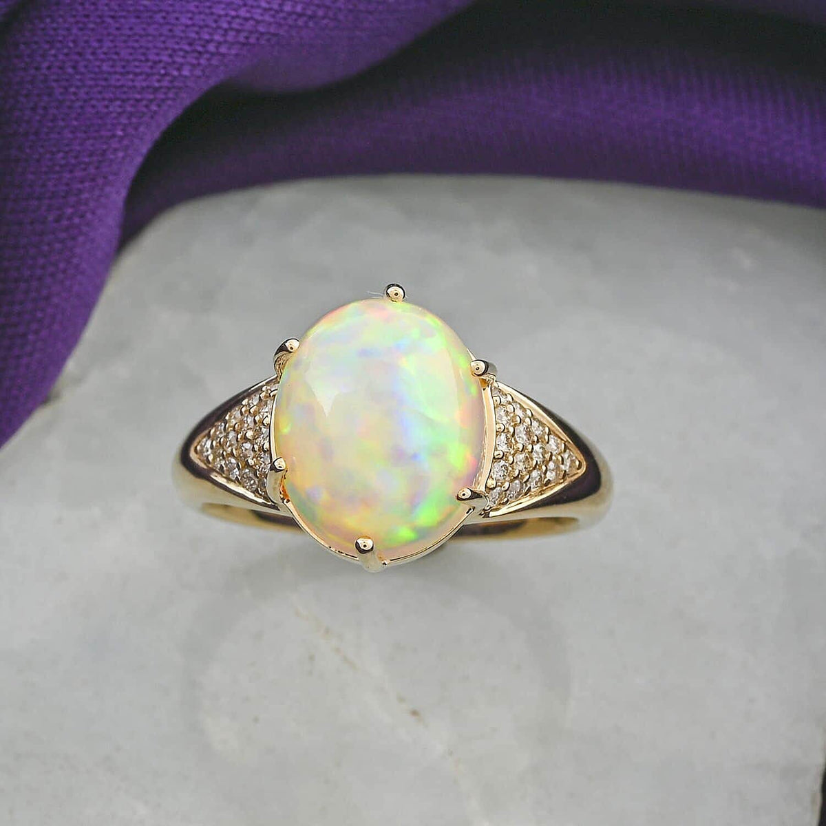 10K Yellow Gold AAA Ethiopian Opal, White Diamond I2 Ring 2.80 cts. 7744760 1