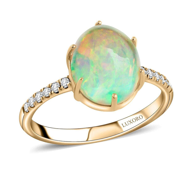 Certified &amp; Appraised 2.85 Ct. Ethiopian Opal, Diamond Solitaire Ring in 10K Yellow Gold 7744673 1