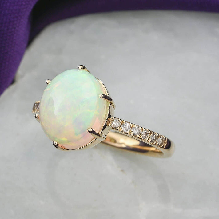 Certified &amp; Appraised 2.85 Ct. Ethiopian Opal, Diamond Solitaire Ring in 10K Yellow Gold 7744673 2