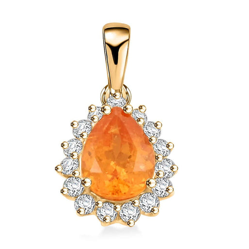 10K Yellow Gold  AAA   Fanta Garnet ,  White Diamond  Halo Pendant