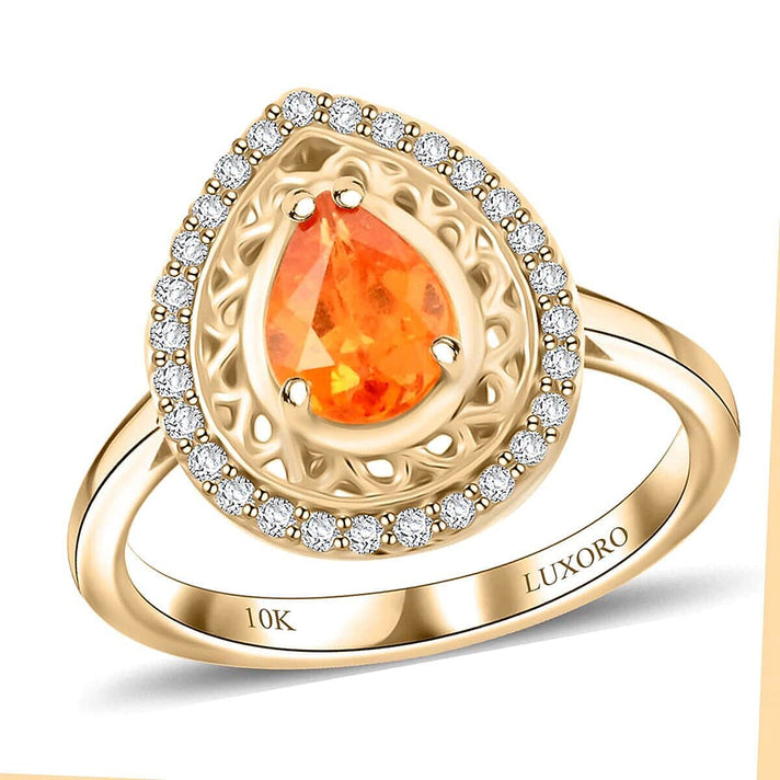Appraised &amp; Certified LUXORO 1.6 Ct. Fanta Garnet, Diamond Halo Ring in 10K Yellow Gold 7958256 1