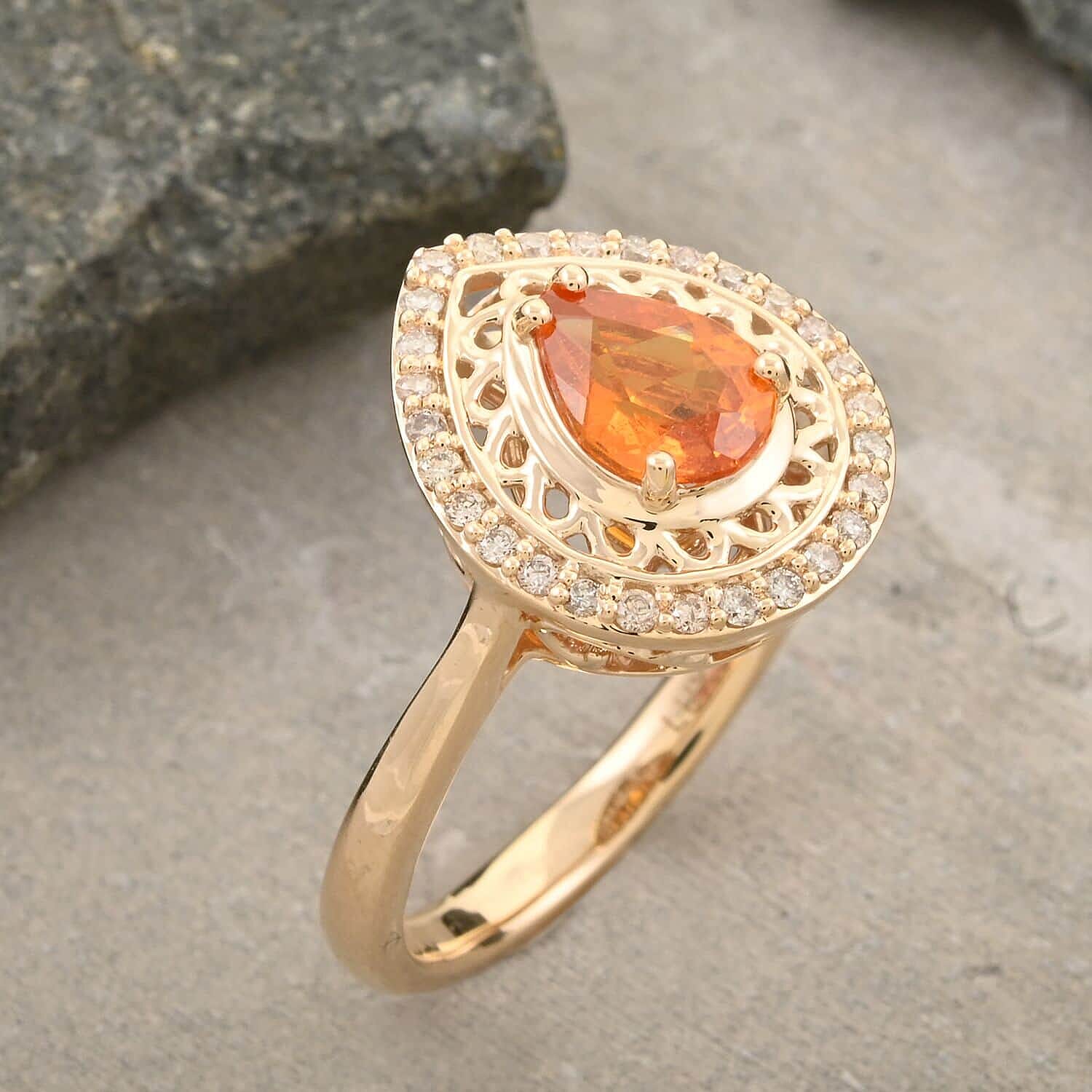 Appraised &amp; Certified LUXORO 1.6 Ct. Fanta Garnet, Diamond Halo Ring in 10K Yellow Gold 7958256 1