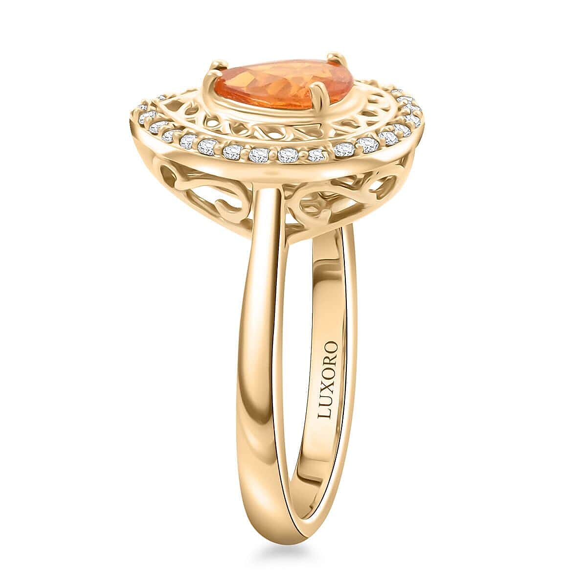 Appraised &amp; Certified LUXORO 1.6 Ct. Fanta Garnet, Diamond Halo Ring in 10K Yellow Gold 7958256 3
