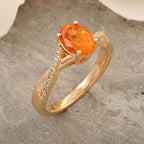10K Yellow Gold AGI Certified AAA Fanta Garnet & White Diamond Solitaire Ring 1.70 Ct, Gold Wt. 3.60 Gms