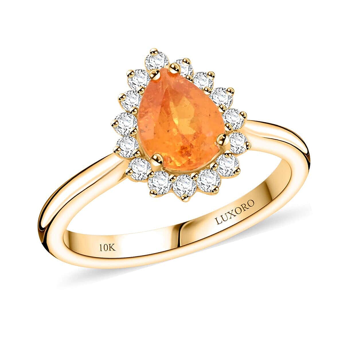 Certified &amp; Appraised LUXORO 1.37 Ct. AAA Fanta Garnet, Diamond Halo Ring in 10K Yellow Gold 7958241 0