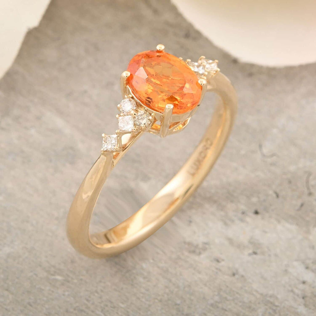 Luxoro 9K Yellow Gold AGI Certified AAA Fanta Garnet & White Diamond (I2-GH) Ring 2.35 Ct, Gold Wt. 3.15 Gms.