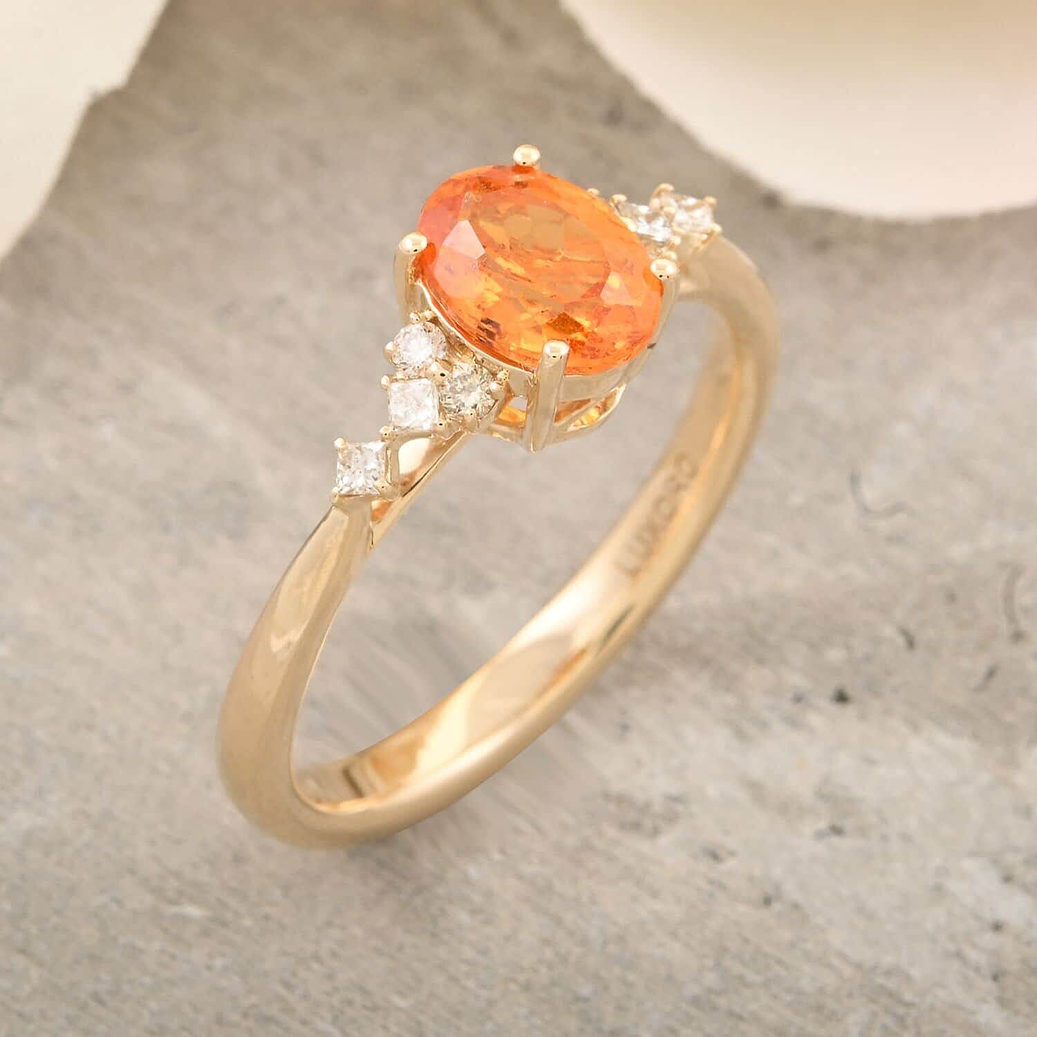 Certified &amp; Appraised LUXORO 2.35 Ct. AAA Fanta Garnet, Diamond Ballerina Ring in 10K Yellow Gold, AGI Certified 7958196 1