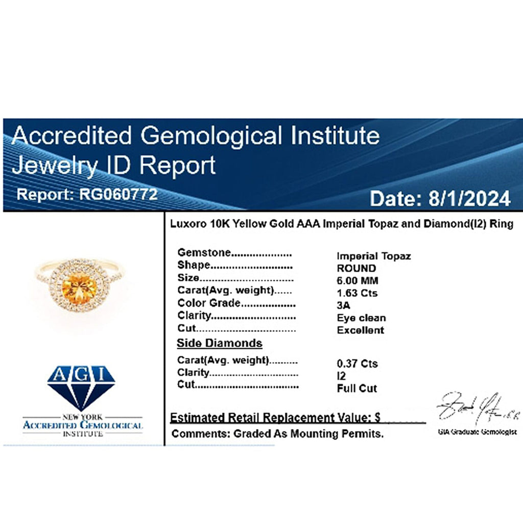 10K Yellow Gold  AAA   Imperial Topaz ,  White Diamond  I2 Ring 2.00 ct,  Gold Wt. 3.78 Gms  2.000  Ct.