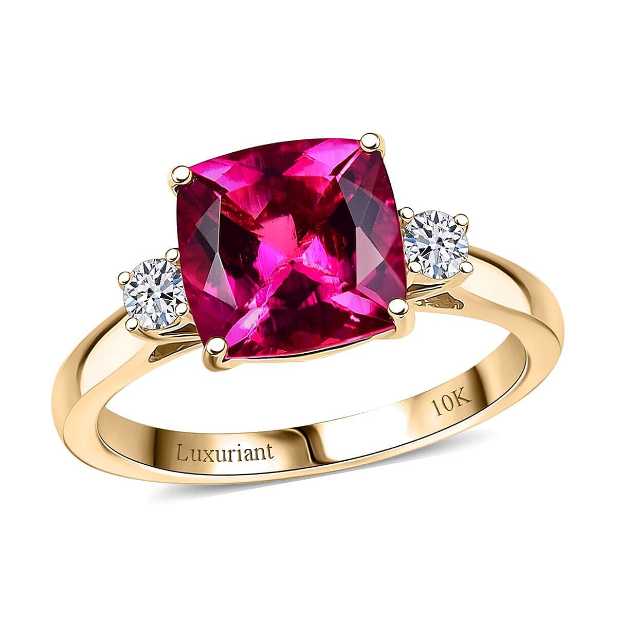 Appraised &amp; Certified LUXURIANT 10K Yellow Gold AAA Lab Grown Bixbite, Lab Grown Diamond VS-EF Solitaire Ring, 3.08 Ct. 8063127 0
