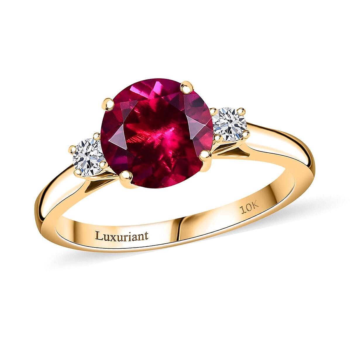 Appraised &amp; Certified LUXURIANT 10K Yellow Gold AAA Lab Grown Bixbite, Lab Grown Diamond VS-EF Solitaire Ring, 2.50 Ct. 8063184 0