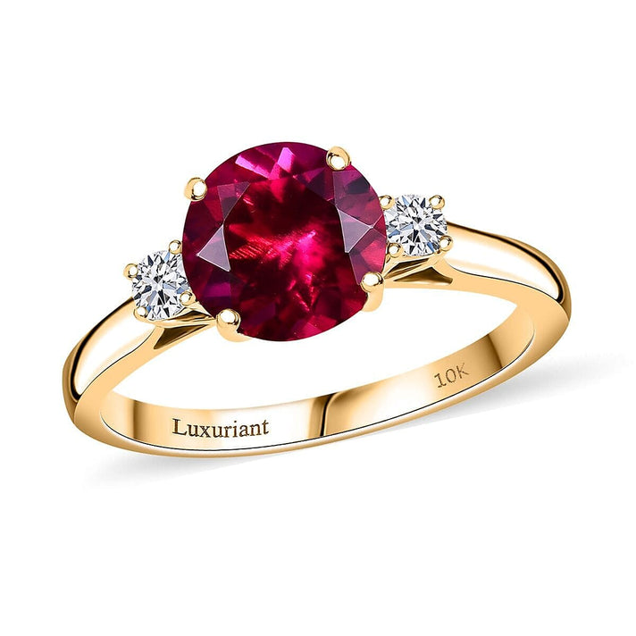 Appraised &amp; Certified LUXURIANT 10K Yellow Gold AAA Lab Grown Bixbite, Lab Grown Diamond VS-EF Solitaire Ring, 2.50 Ct. 8063184 1