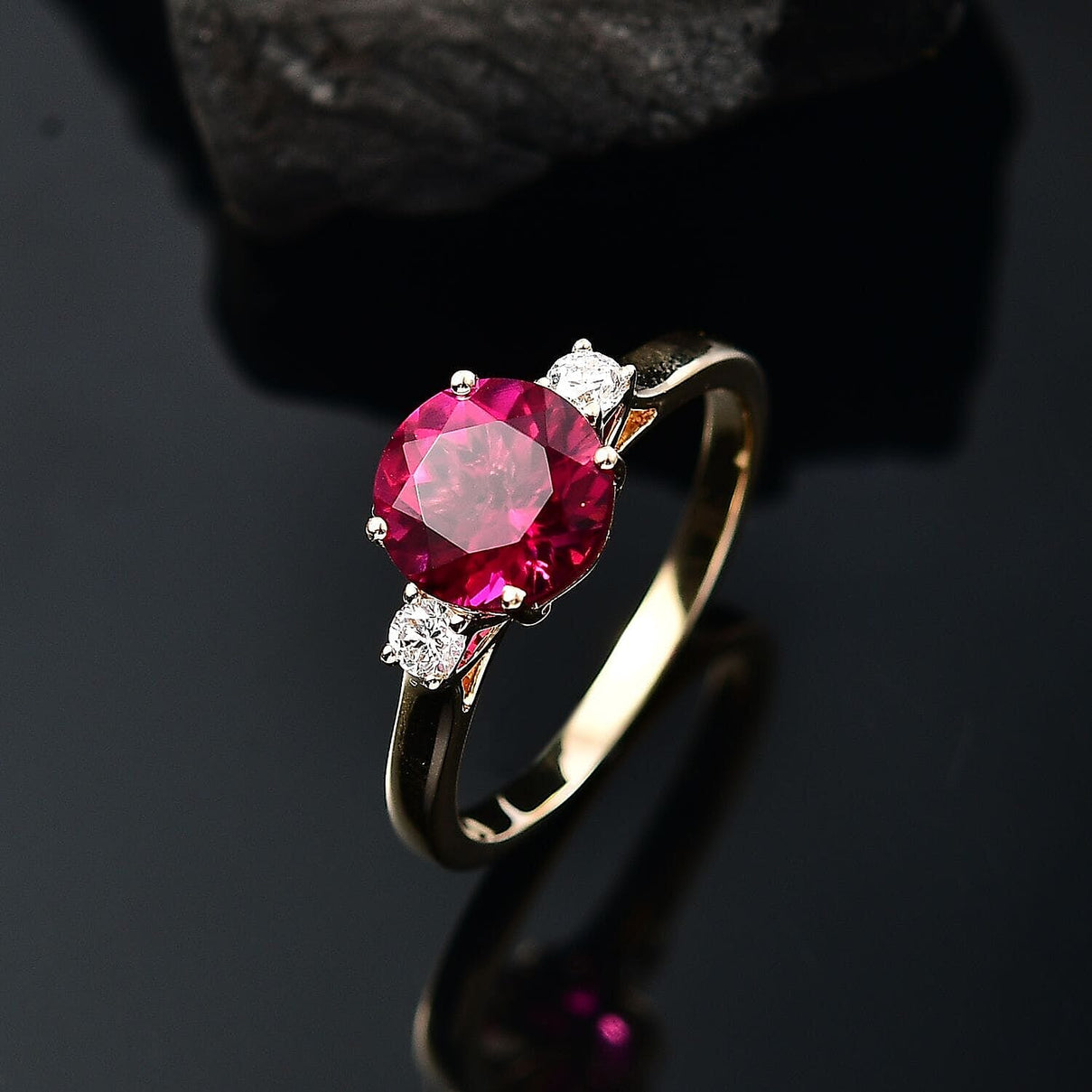 Appraised &amp; Certified LUXURIANT 10K Yellow Gold AAA Lab Grown Bixbite, Lab Grown Diamond VS-EF Solitaire Ring, 2.50 Ct. 8063184 2