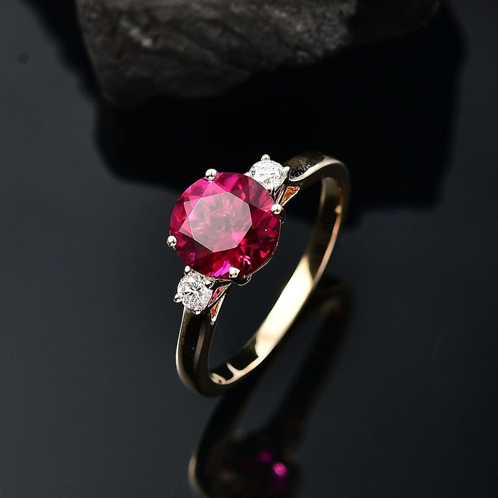Appraised &amp; Certified LUXURIANT 10K Yellow Gold AAA Lab Grown Bixbite, Lab Grown Diamond VS-EF Solitaire Ring, 2.50 Ct. 8063184 2