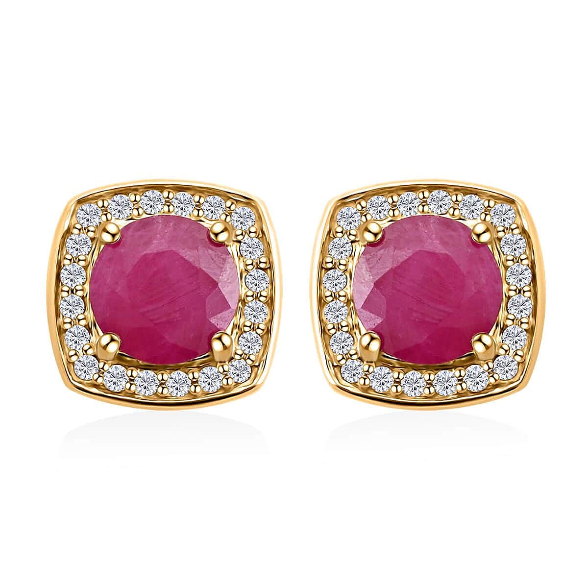 Certified &amp; Appraised LUXORO AAA Mozambique Ruby, White Diamond Halo Earring in 10K Yellow Gold 2.15 Ct. 7745863 0
