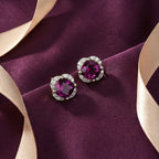 10K Yellow Gold  AAA   Purple Garnet ,  White Diamond  I2 Solitaire Stud Push Post Earring 1.43 ct,  Gold Wt. 1.31 Gms  1.434  Ct.