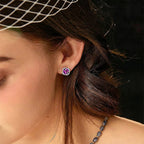 10K Yellow Gold  AAA   Purple Garnet ,  White Diamond  I2 Solitaire Stud Push Post Earring 1.43 ct,  Gold Wt. 1.31 Gms  1.434  Ct.