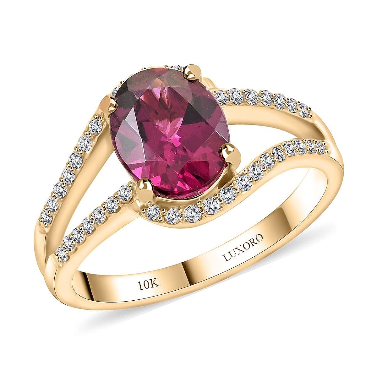 10K Yellow Gold  AAA  Purple Garnet, White Diamond I2 Ring 2.60 ct,  Gold Wt. 3.52 Gms  2.600  Ct. 7742901 0
