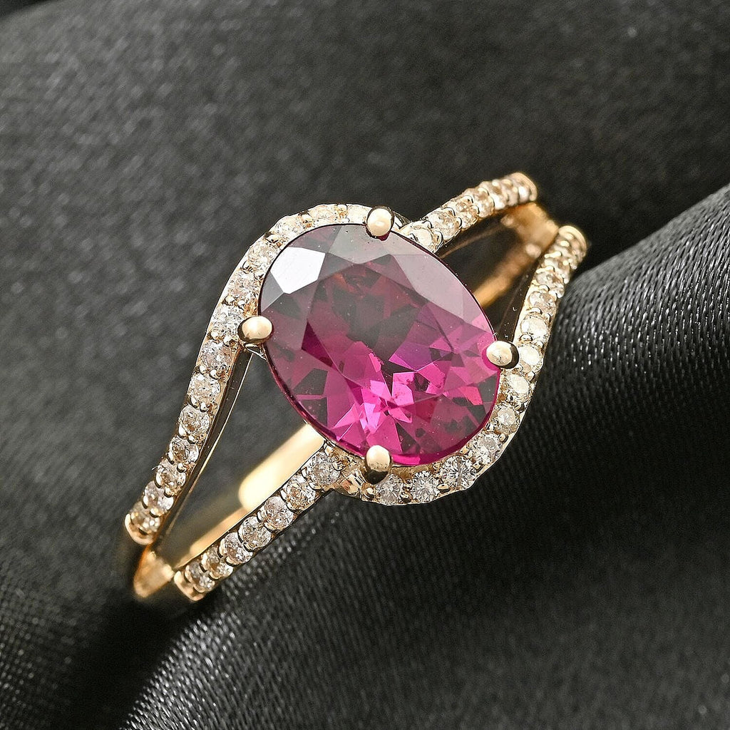 10K Yellow Gold  AAA  Purple Garnet, White Diamond I2 Ring 2.60 ct,  Gold Wt. 3.52 Gms  2.600  Ct.