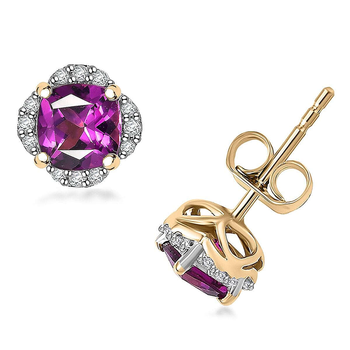 Certified &amp; Appraised LUXORO AAA Purple Garnet, White Diamond Halo Earring in 10K Yellow Gold 1.43 Ct. 7976727 9