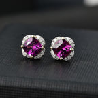 10K Yellow Gold  AAA   Purple Garnet ,  White Diamond  I2 Solitaire Stud Push Post Earring 1.43 ct,  Gold Wt. 1.31 Gms  1.434  Ct.