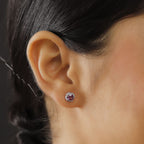 10K Yellow Gold  AAA   Purple Garnet ,  White Diamond  I2 Solitaire Stud Push Post Earring 1.43 ct,  Gold Wt. 1.31 Gms  1.434  Ct.