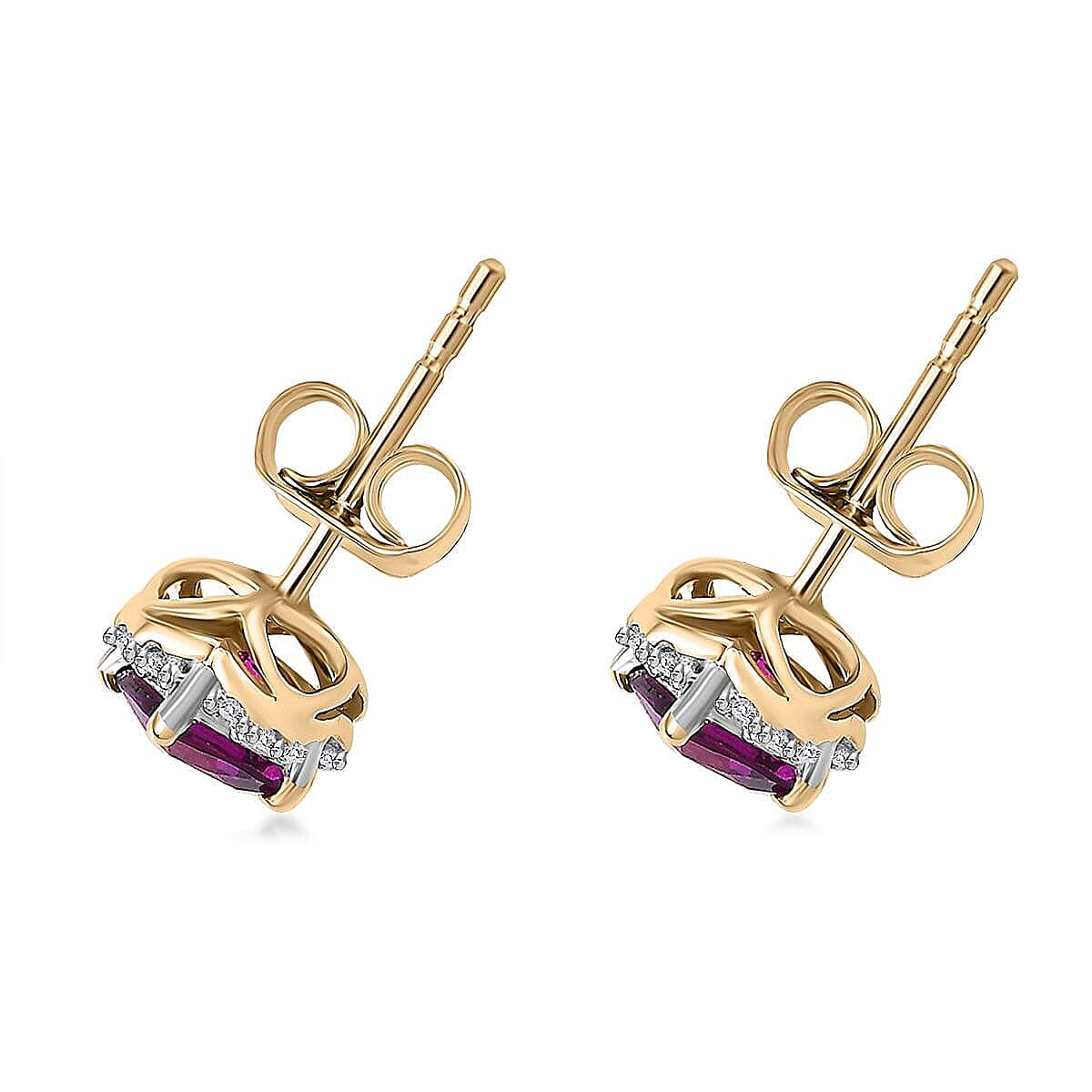 Certified &amp; Appraised LUXORO AAA Purple Garnet, White Diamond Halo Earring in 10K Yellow Gold 1.43 Ct. 7976727 12