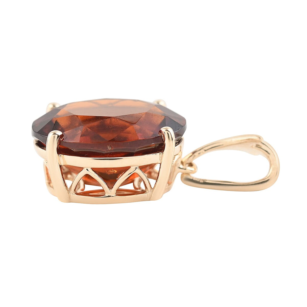 9K Yellow Gold AGI Certified AAA Honey Garnet Solitaire Pendant 9.30 Ct.