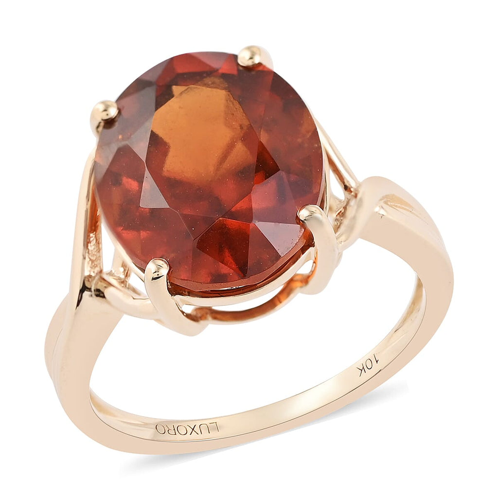 9K Yellow Gold AGI Certified AAA Honey Garnet (Oval) Solitaire Ring 7.60 Ct.