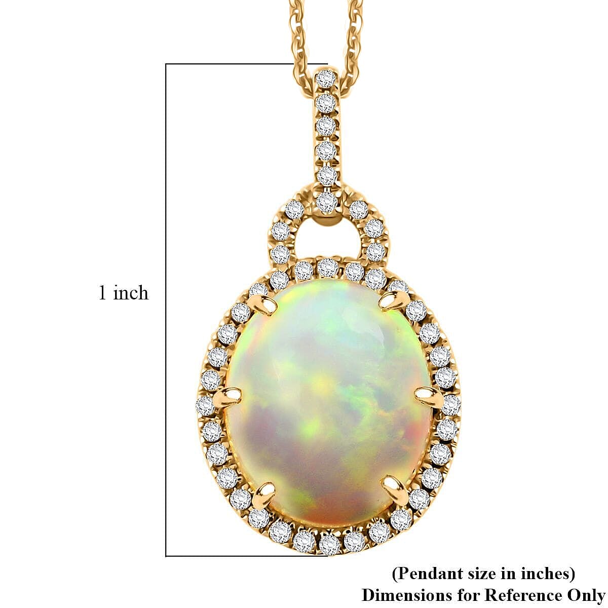 Certified &amp; Appraised LUXORO AAA Ethiopian Opal, White Diamond Halo Pendant in 10K Yellow Gold with Chain (18 Inch) 3.60 Ct. AGI Certified (I2-GH) 4360387 4