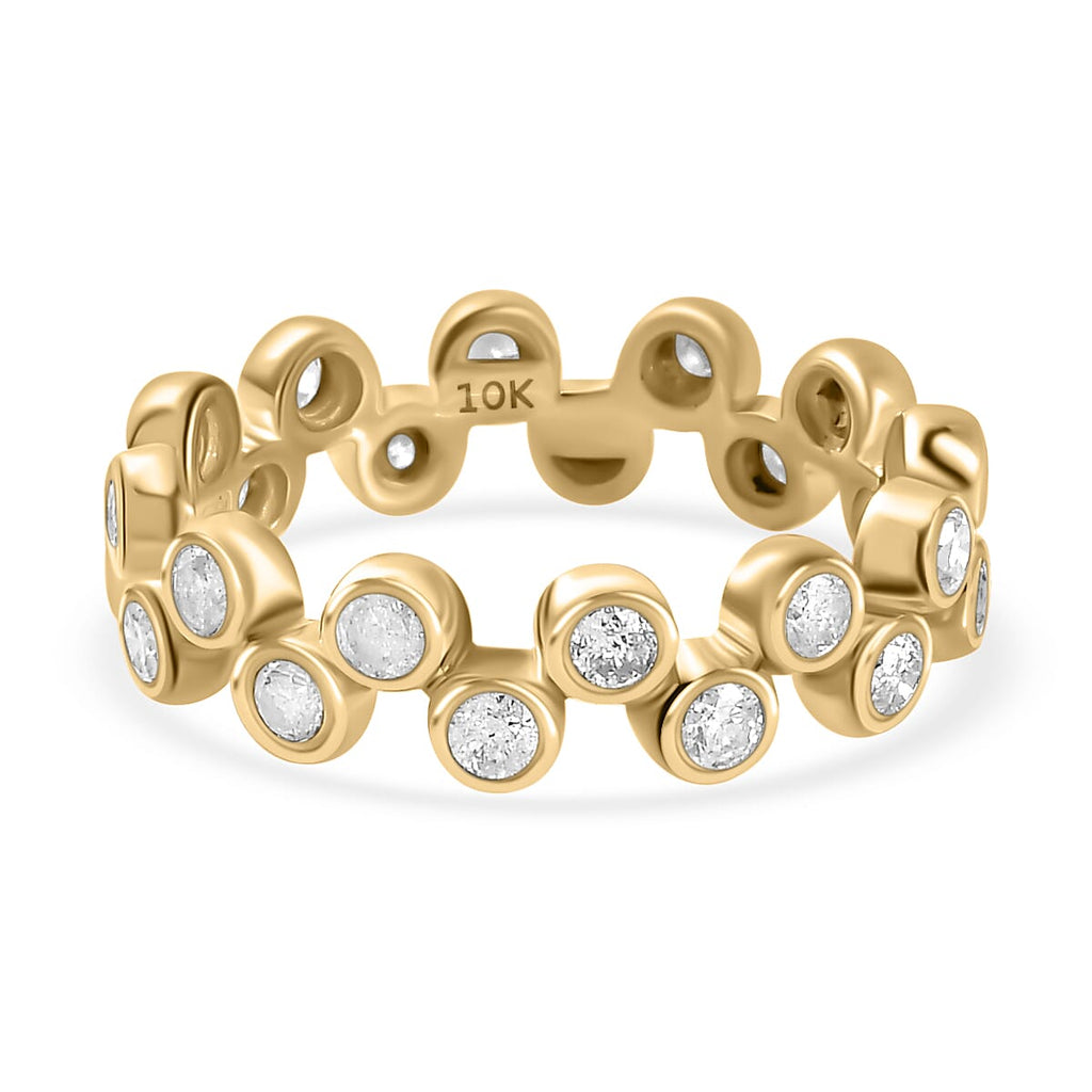 Designer Inspired - 9K Yellow Gold White Diamond Bubble Band Ring 1.00 Ct