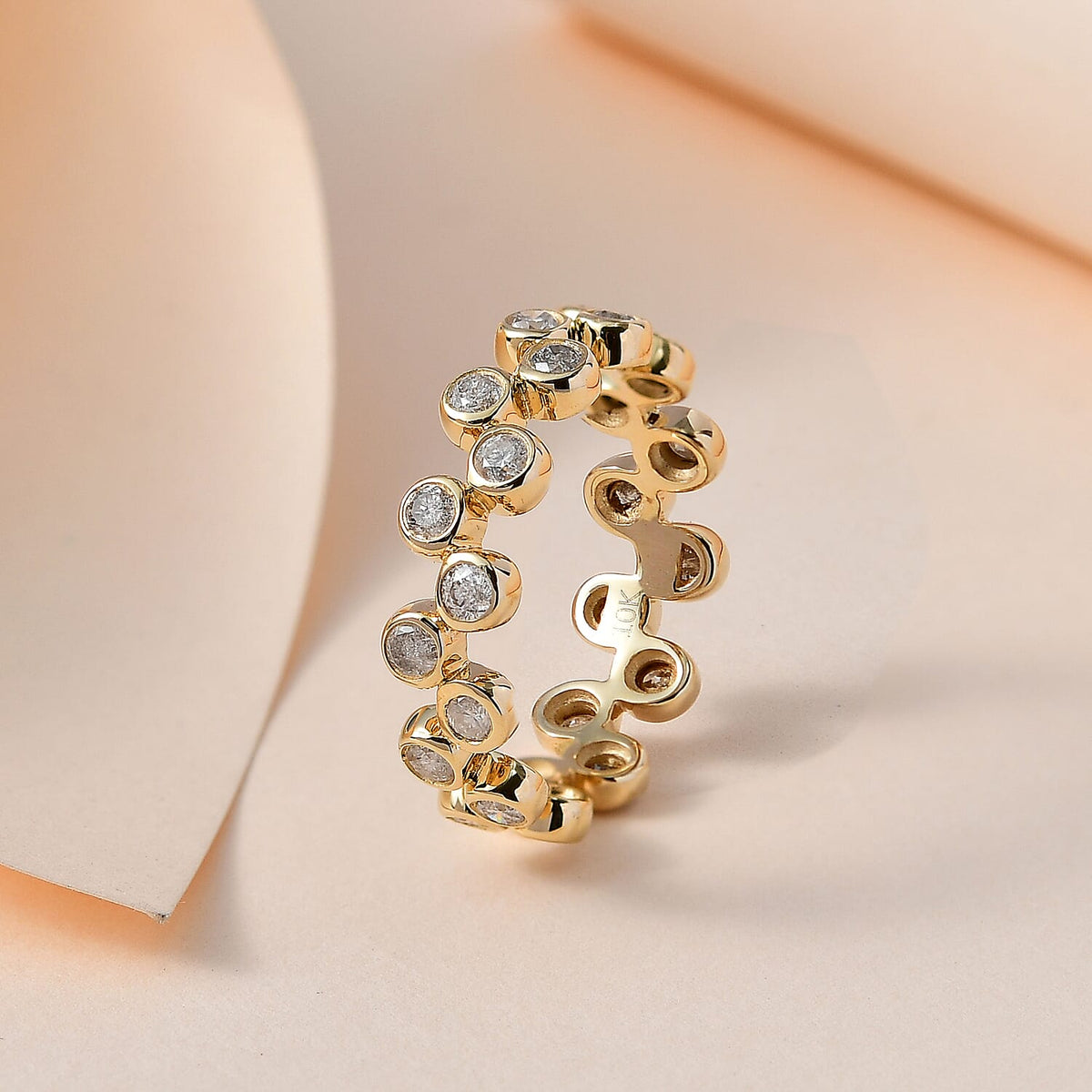 Designer Inspired - 9K Yellow Gold White Diamond Bubble Band Ring 1.00 Ct 7710200 1