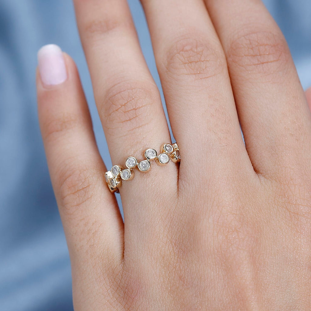 Designer Inspired - 9K Yellow Gold White Diamond Bubble Band Ring 1.00 Ct